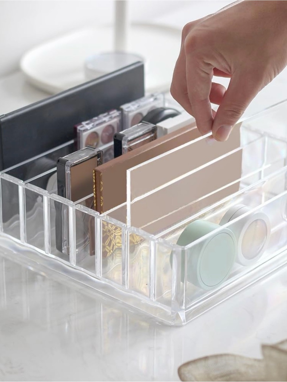 Clear Acrylic Makeup Organizer Holder with Removable Divider
